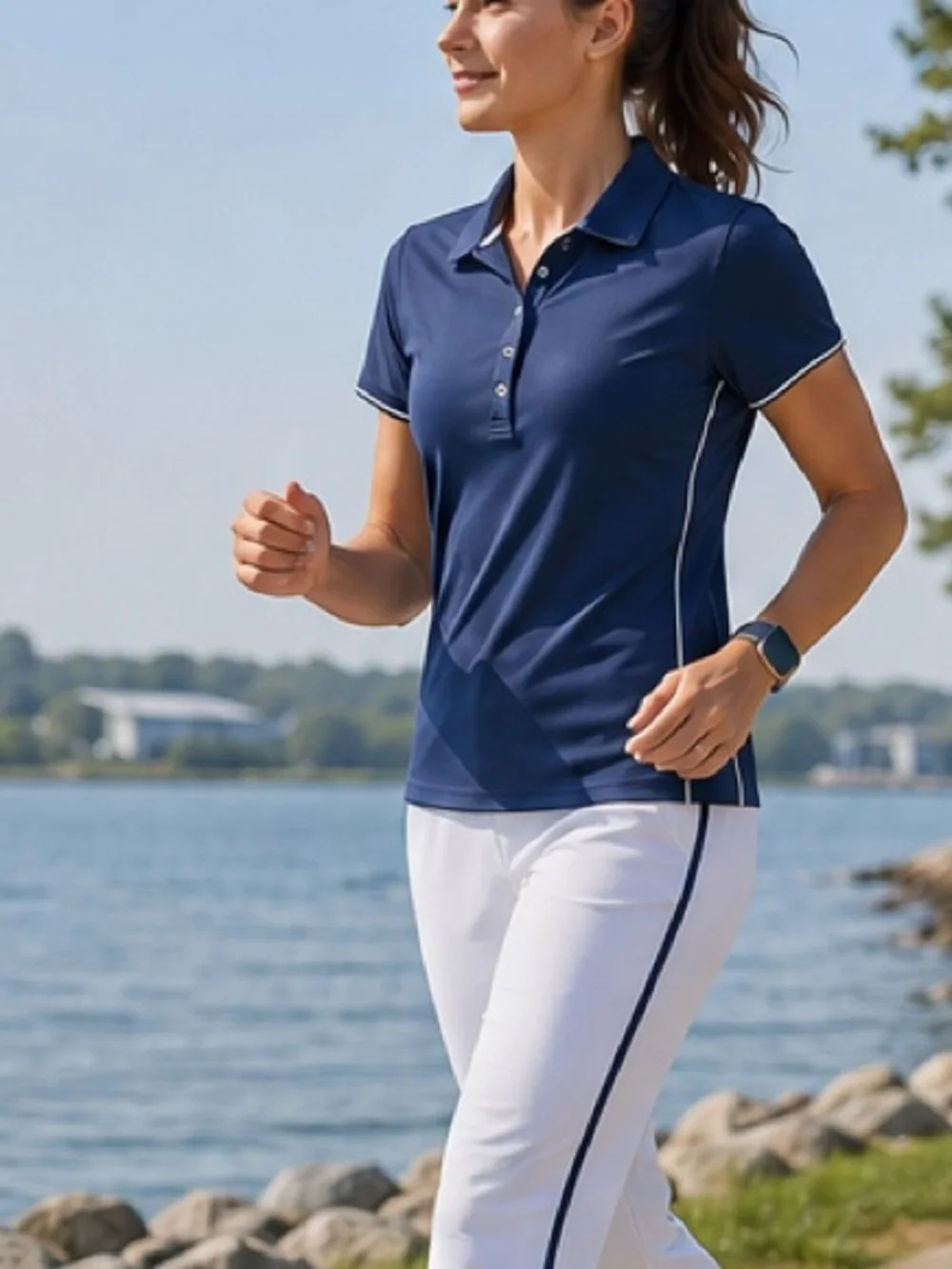 ALO Sport CoolFit Performance Polo Navy Blue White Short Sleeve Size XXL